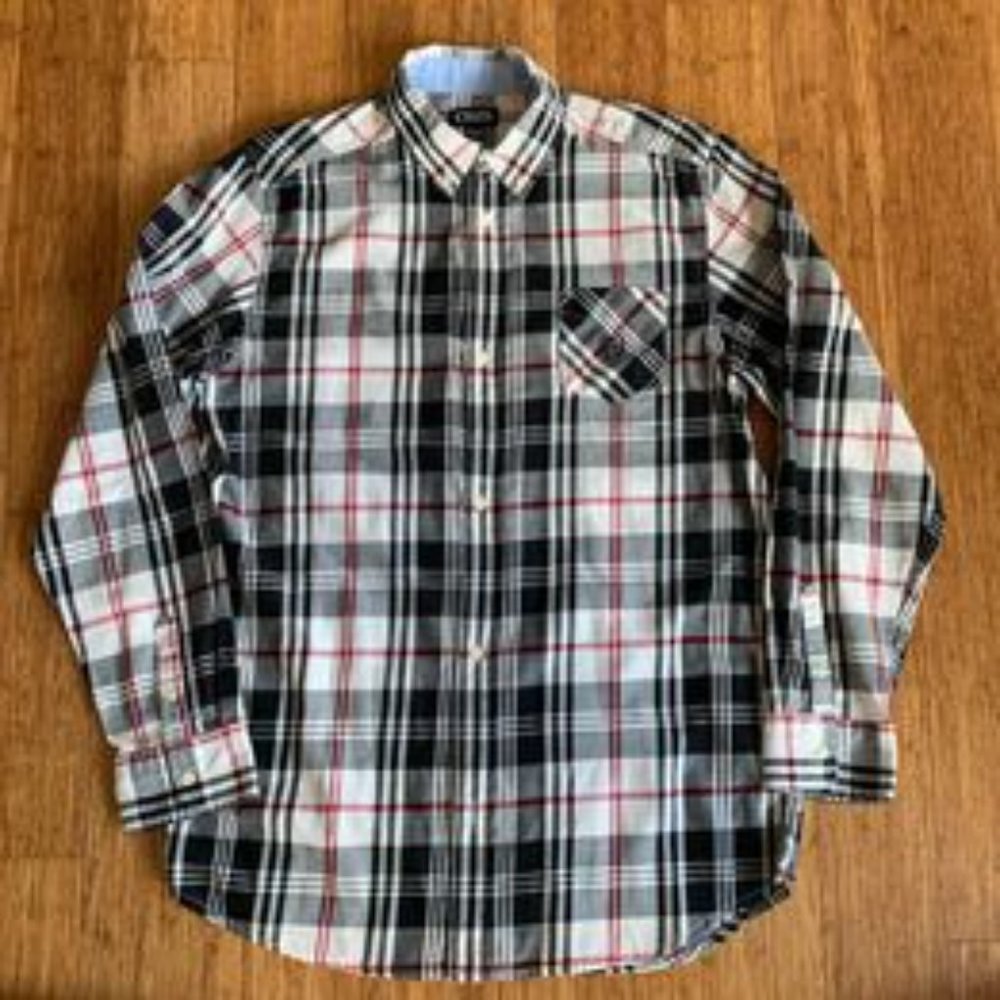 Chaps Boy's XL lightweight plaid flannel white blk red button-down long sleeve